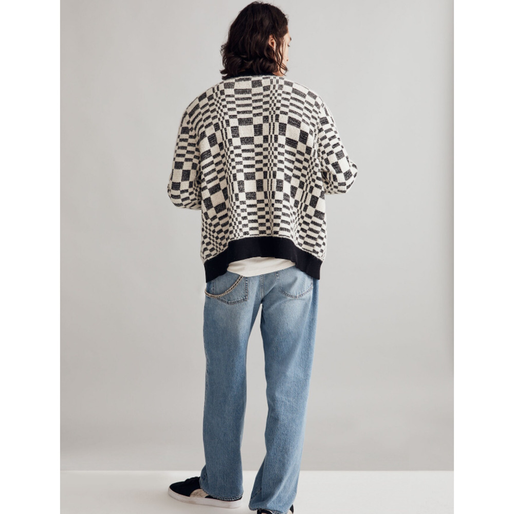 Corridor Mens Optic Alpaca Cardigan XL Black Check Print Sweater NH809 NWT - Picture 4 of 13